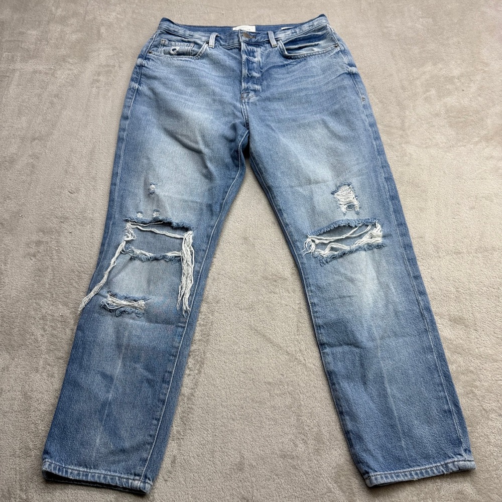 FRAME Le Original Jeans Women's 28 Blue Glacier Destruct Distressed Straight Leg